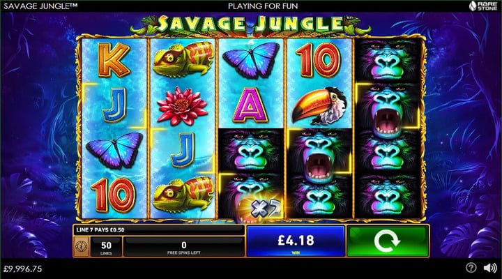 Línea de pago completa durante giros gratis en Savage Jungle